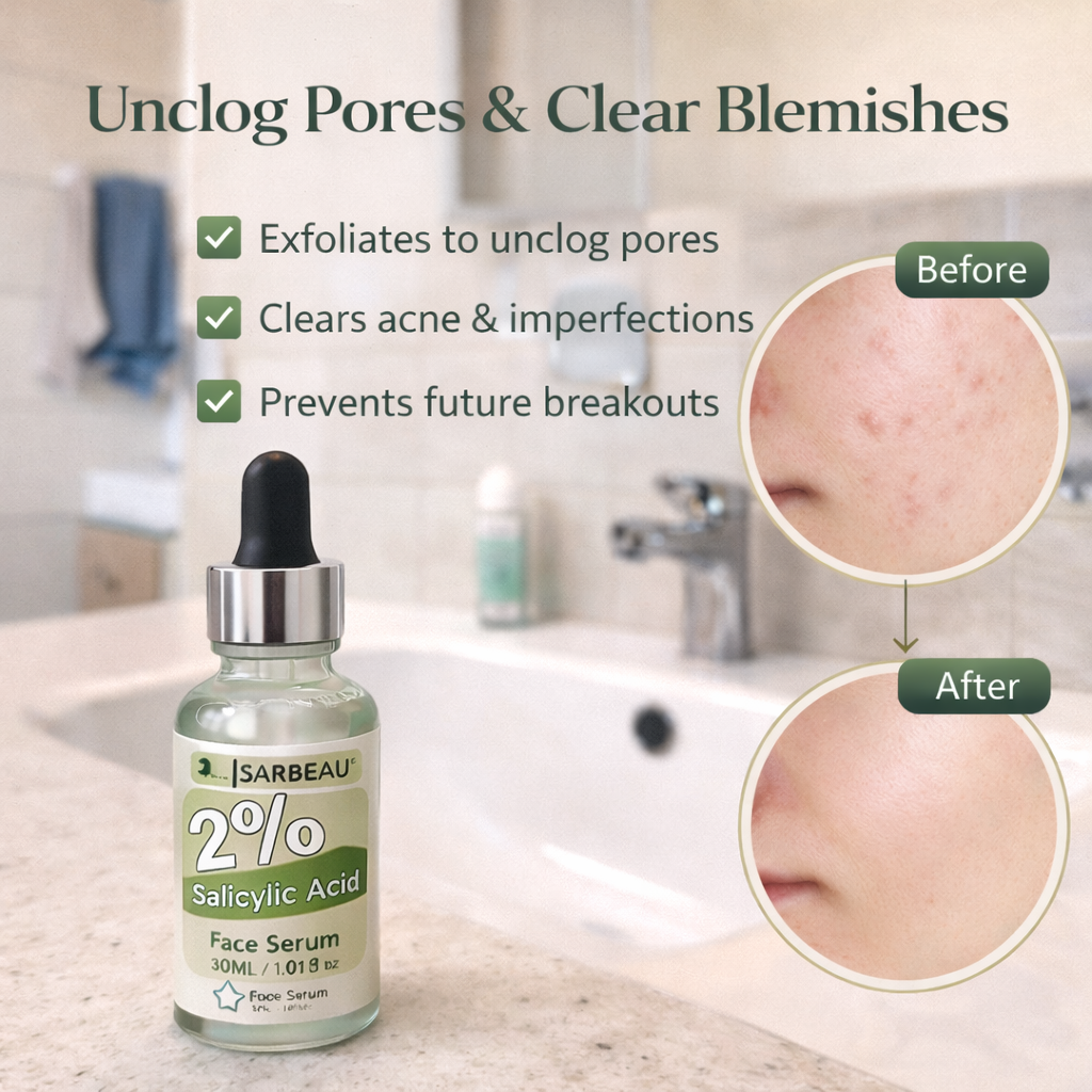 Sarbeau 2% Salicylic Acid Face Serum | Lightweight Exfoliating Serum for Oily & Acne-Prone Skin | 30ml