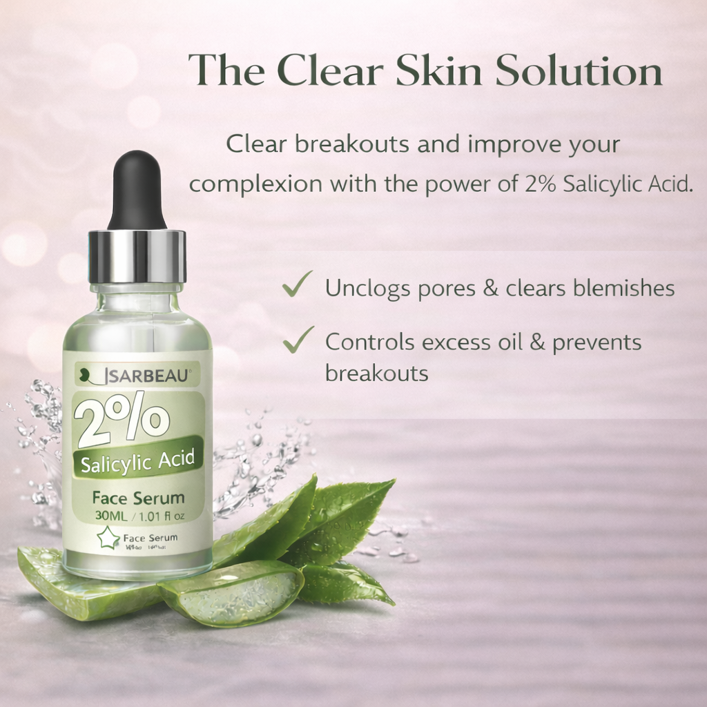 Sarbeau 2% Salicylic Acid Face Serum | Lightweight Exfoliating Serum for Oily & Acne-Prone Skin | 30ml