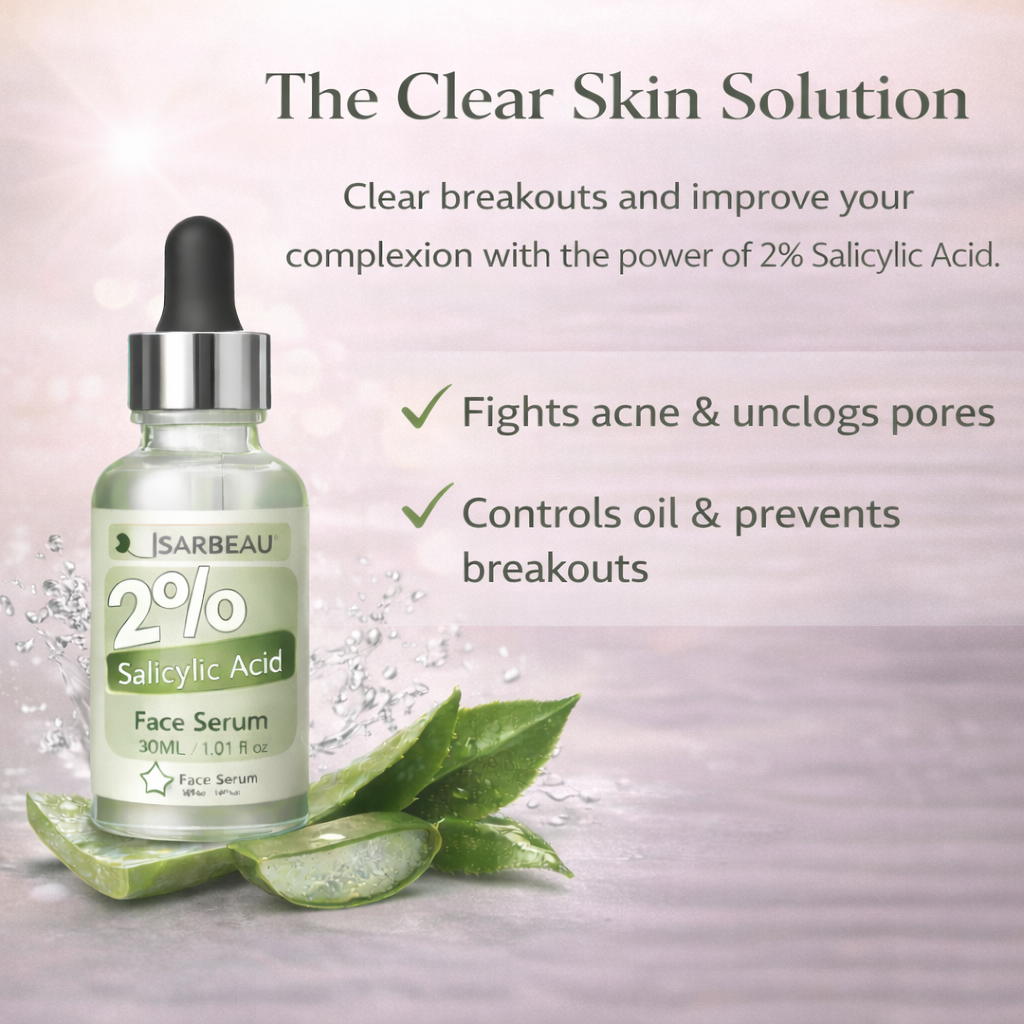 Sarbeau 2% Salicylic Acid Face Serum | Lightweight Exfoliating Serum for Oily & Acne-Prone Skin | 30ml