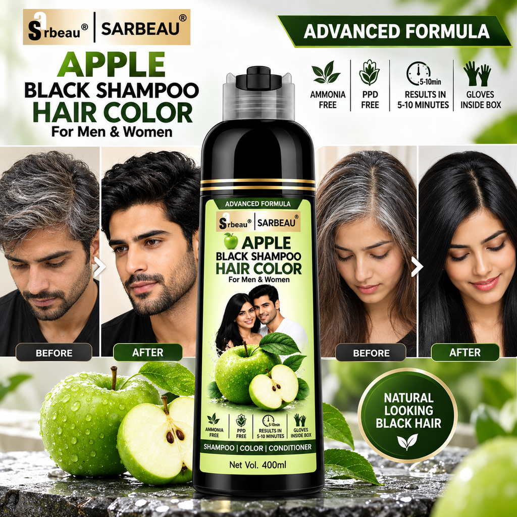 Sarbeau 3 in 1 Apple Hair Color Shampoo | Easy Coloring | Ammonia Free | PPD Free | 400ml