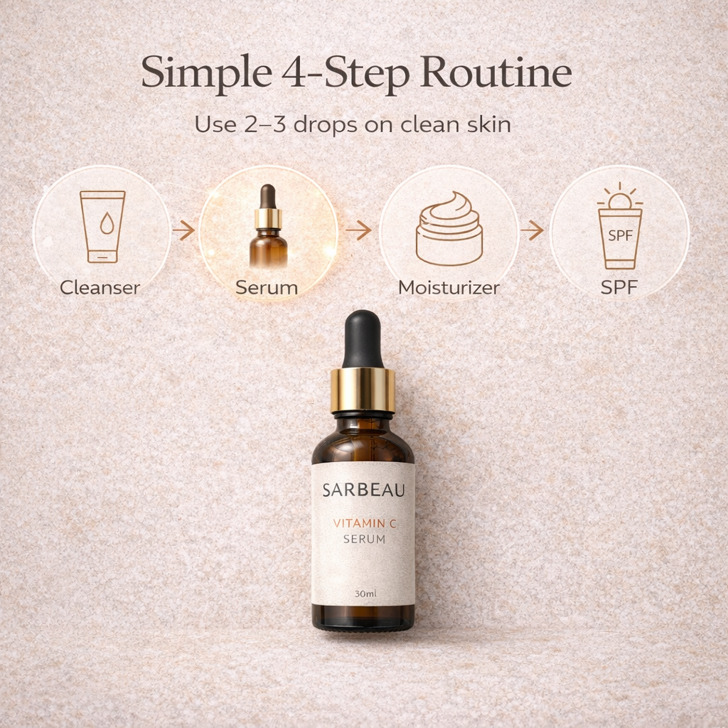 Sarbeau 15% Vitamin C Face Serum 30ml | Brightening Serum for Glowing Skin, Dark Spots & Uneven Skin Tone | Suitable for All Skin Types