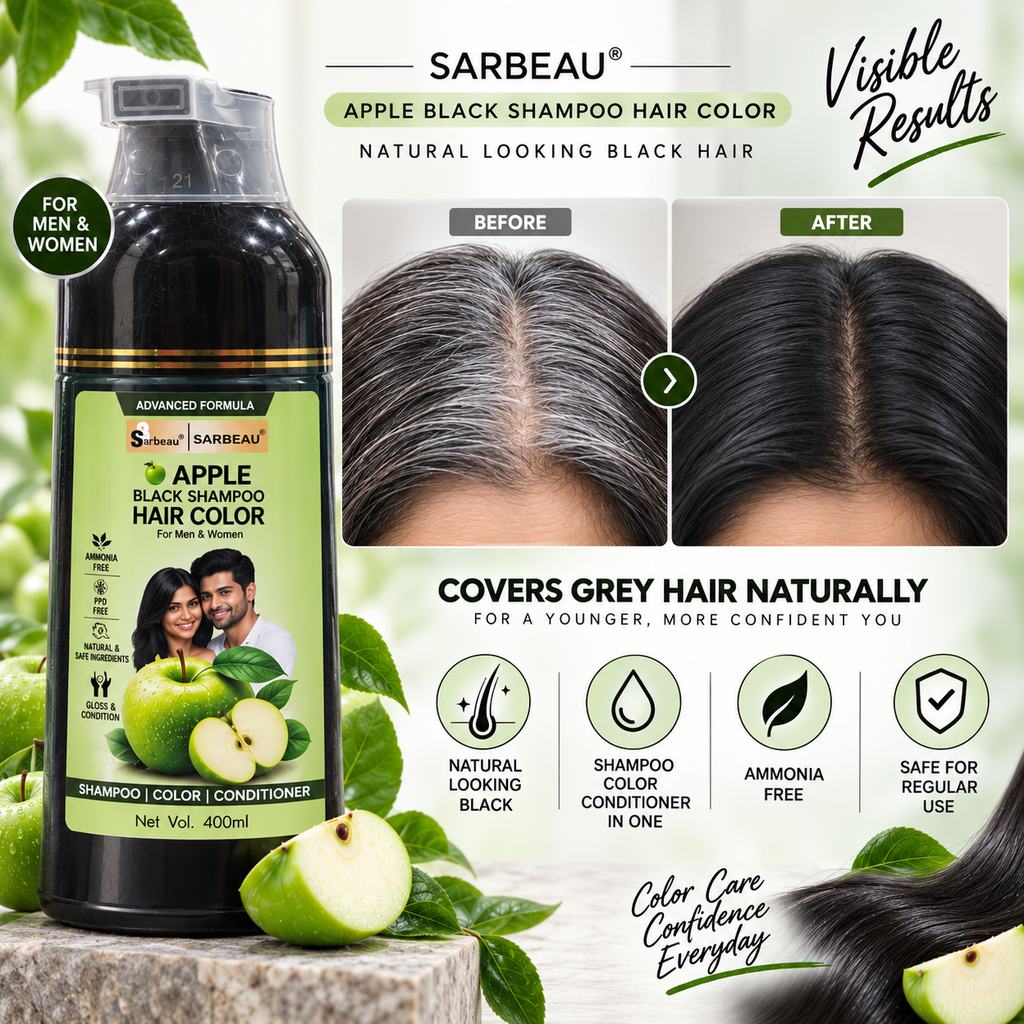 Sarbeau 3 in 1 Apple Hair Color Shampoo | Easy Coloring | Ammonia Free | PPD Free | 400ml