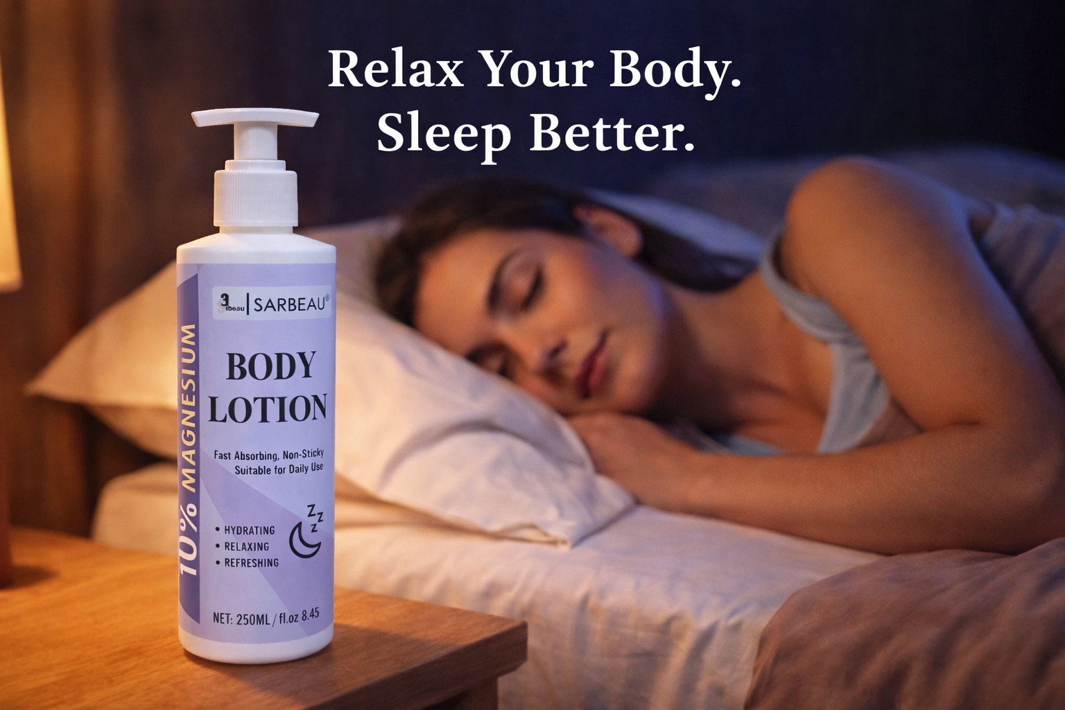 Sarbeau 10% Magnesium Body Lotion | Fast-Absorbing Daily Moisturizer | Hydrating & Non-Sticky Formula | 250ml