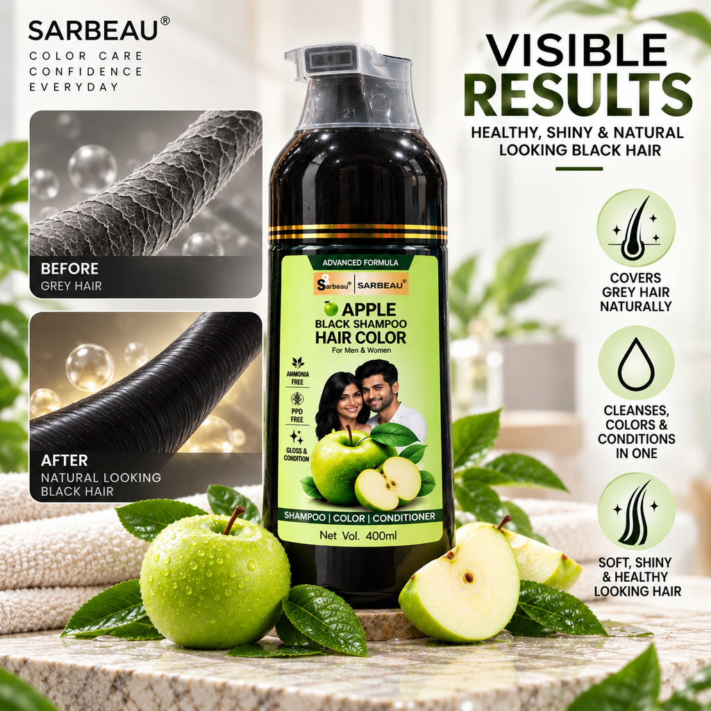 Sarbeau 3 in 1 Apple Hair Color Shampoo | Easy Coloring | Ammonia Free | PPD Free | 400ml