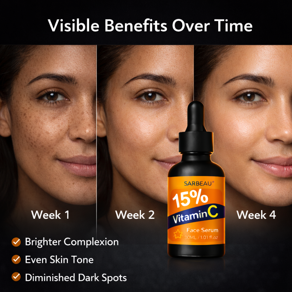 Sarbeau 15% Vitamin C Face Serum 30ml | Brightening Serum for Glowing Skin, Dark Spots & Uneven Skin Tone | Suitable for All Skin Types