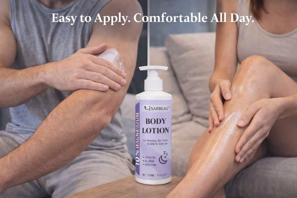 Sarbeau 10% Magnesium Body Lotion | Fast-Absorbing Daily Moisturizer | Hydrating & Non-Sticky Formula | 250ml