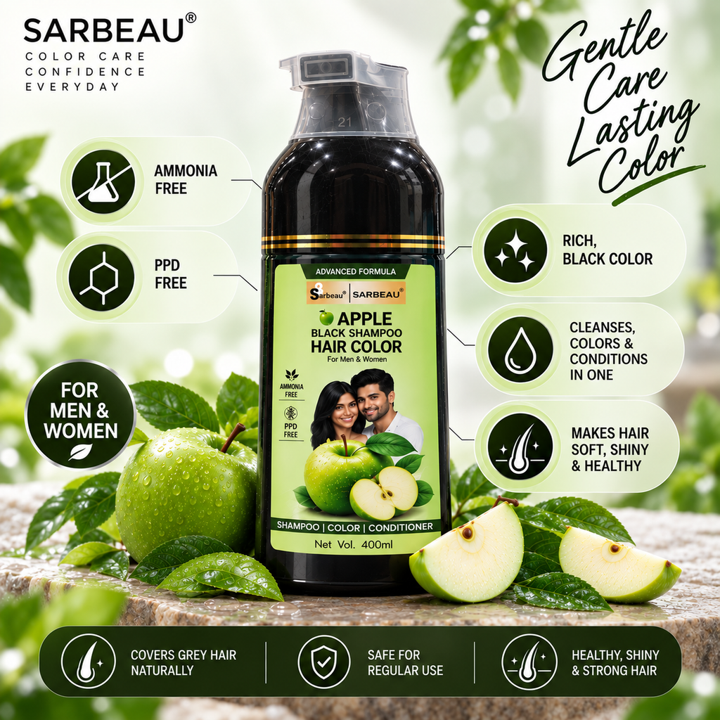 Sarbeau 3 in 1 Apple Hair Color Shampoo | Easy Coloring | Ammonia Free | PPD Free | 400ml