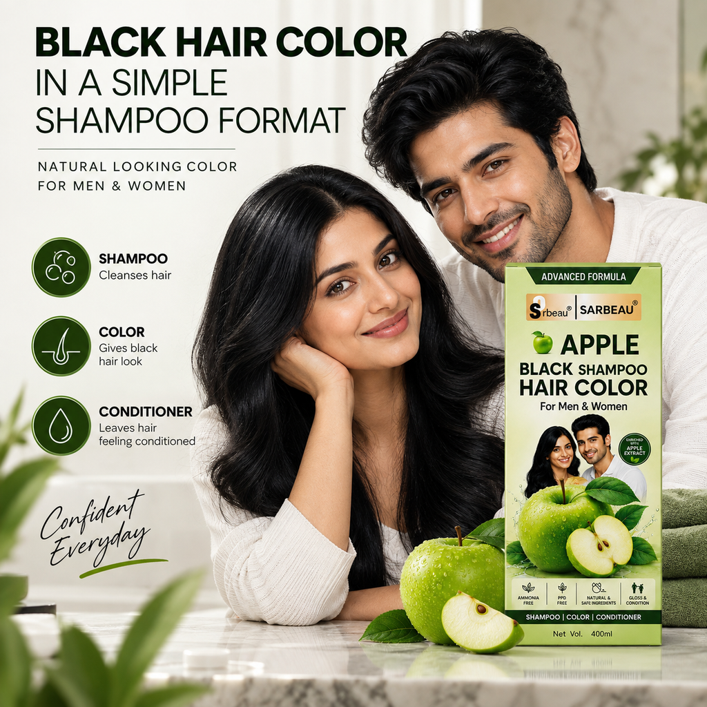 Sarbeau 3 in 1 Apple Hair Color Shampoo | Easy Coloring | Ammonia Free | PPD Free | 400ml