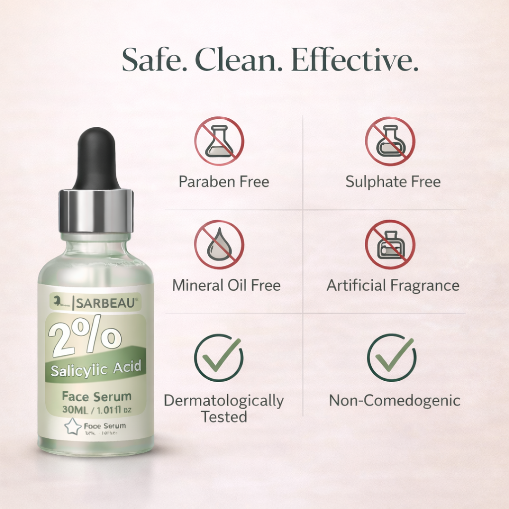 Sarbeau 2% Salicylic Acid Face Serum | Lightweight Exfoliating Serum for Oily & Acne-Prone Skin | 30ml