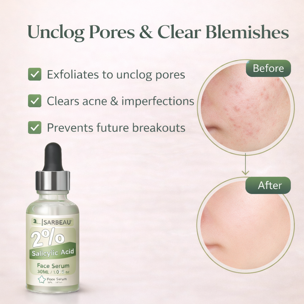 Sarbeau 2% Salicylic Acid Face Serum | Lightweight Exfoliating Serum for Oily & Acne-Prone Skin | 30ml