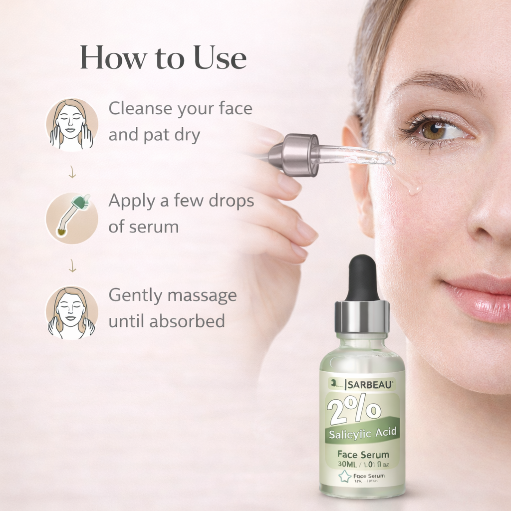 Sarbeau 2% Salicylic Acid Face Serum | Lightweight Exfoliating Serum for Oily & Acne-Prone Skin | 30ml