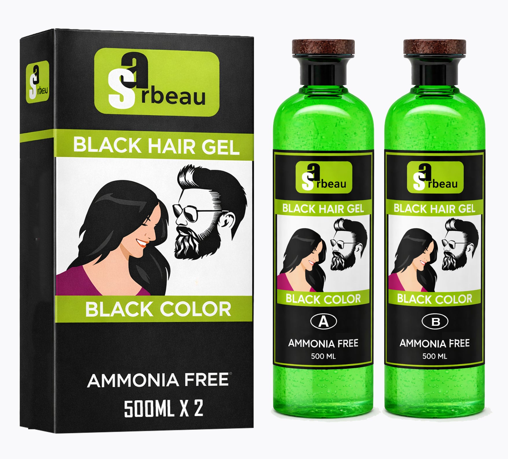 Sarbeau Fruit Vinegar Hair Gel | Ammonia-Free 2-Step Hair Color | Hair Colour Gel | 500ml x 2 Bottles