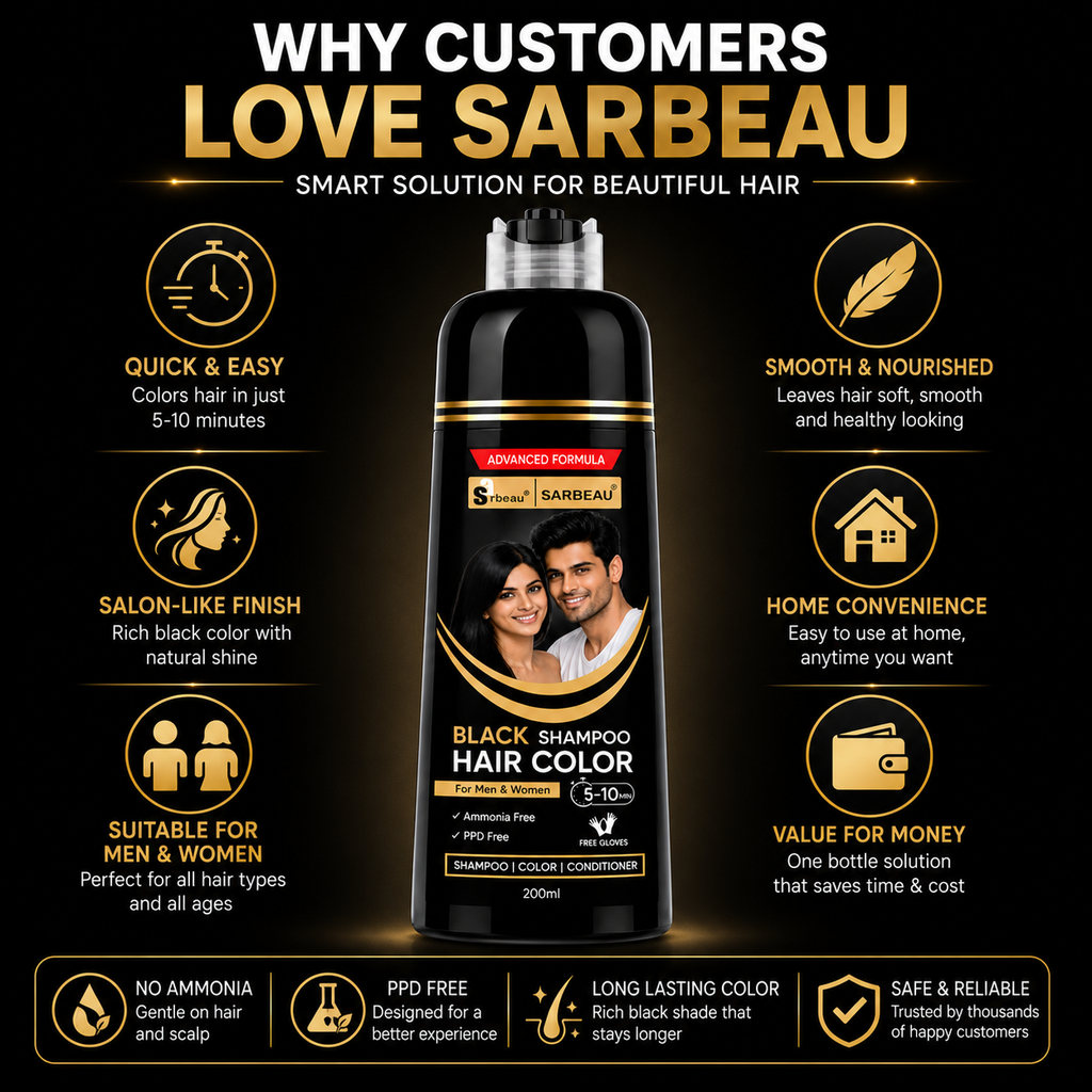 Sarbeau 3 in 1 Hair Color Shampoo | Easy Coloring | Ammonia Free | 200ml