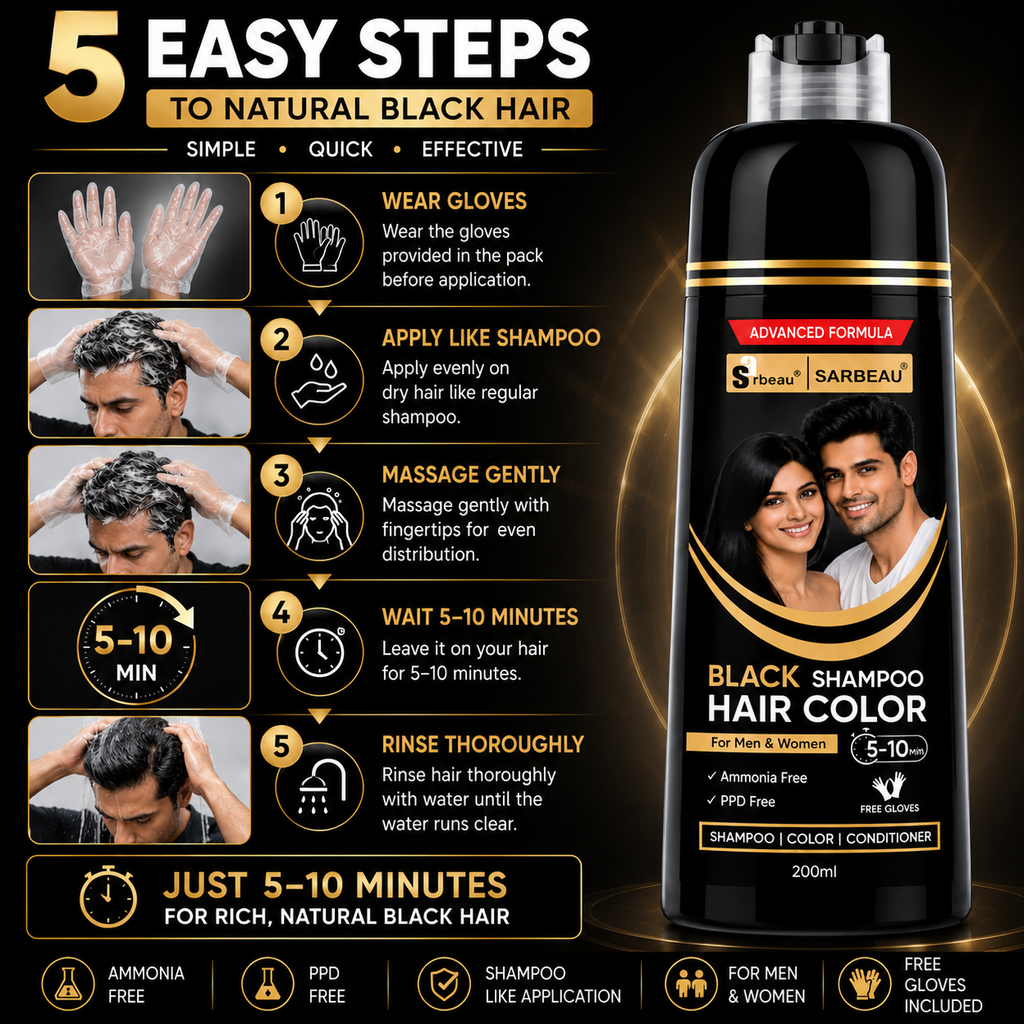 Sarbeau 3 in 1 Hair Color Shampoo | Easy Coloring | Ammonia Free | 200ml