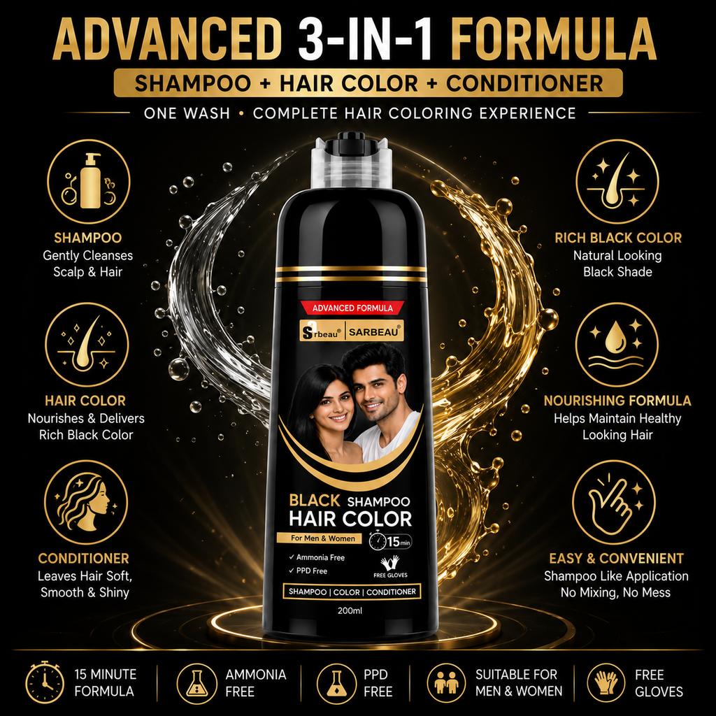 Sarbeau 3 in 1 Hair Color Shampoo | Easy Coloring | Ammonia Free | 200ml