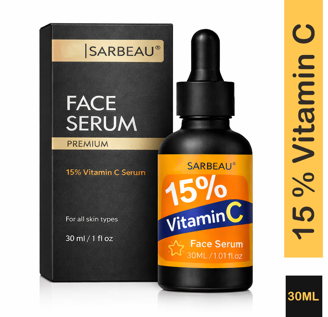 Sarbeau 15% Vitamin C Face Serum 30ml | Brightening Serum for Glowing Skin, Dark Spots & Uneven Skin Tone | Suitable for All Skin Types