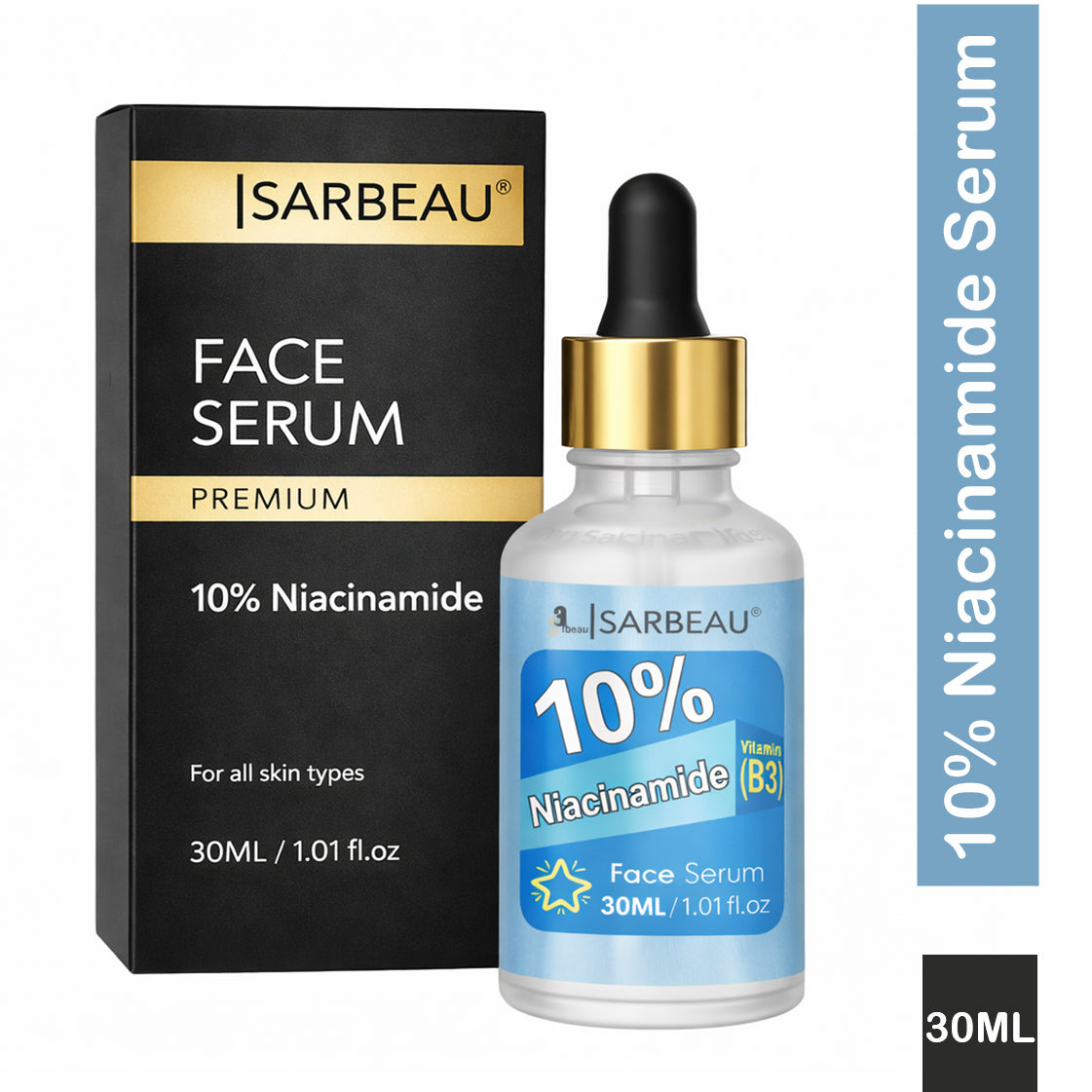 Sarbeau 10% Niacinamide Face Serum 30ml | Vitamin B3 Serum for Acne Marks, Oil Control, Pore Minimizing & Brighter Skin | Suitable for All Skin Types