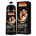A bottle and box of Sarbeau Black Shampoo Hair Color shown on a plain white background. The packaging is predominantly black with gold and red accents, and features a photo of a couple on the label.